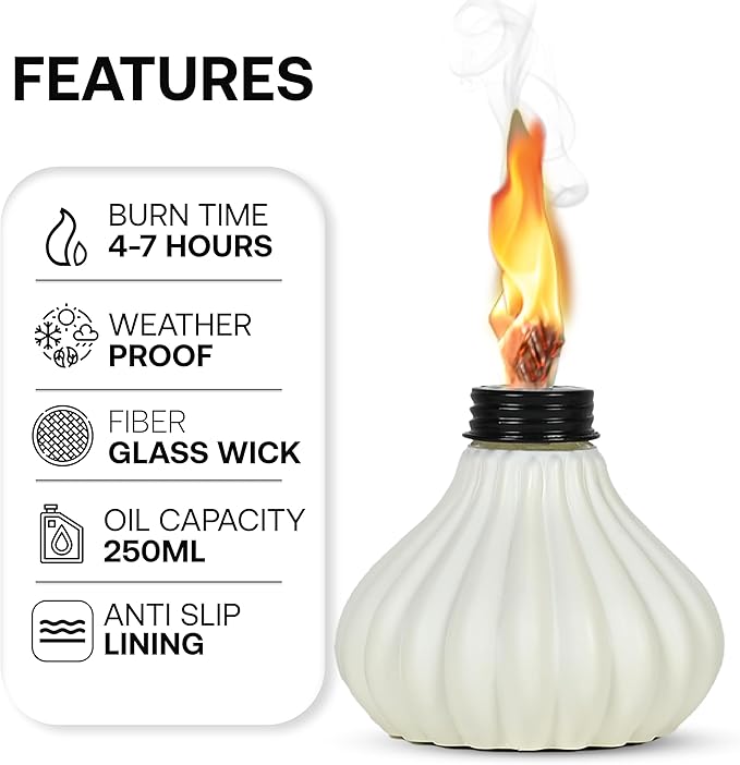 Deco Window Pack of 3 Table Torch for Indoor Outdoor Citronella Oil Tabletop Ceramic Lamp Landscape White Lantern with Fiberglass Wick & Cap for Patio Garden Yard Party Decor Light