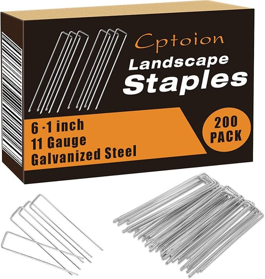 200 Pack Landscape Staples,6 Inch Garden Stakes,11 Gauge Galvanized Steel Garden Staples,Heavy Duty Yard Stakes,Fence Stakes for Securing Irrigation Tubing,Weed Barrier Fabric,Ground Cover