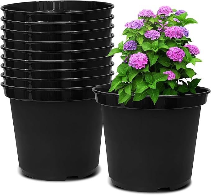 3 Gallon Plastic Nursery Pots, 10 Inch Round Plant Pots with Drainage Holes, 10 Pack Planting Pot for Outdoor Indoor Plants, Black