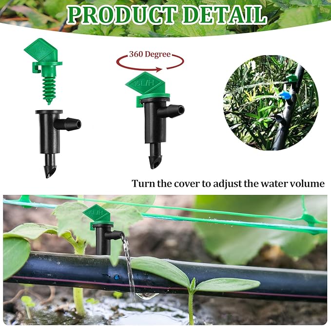 Mudder 60 Pieces Drip Emitter Garden Flag Irrigation Dripper in 3 Sizes, Trees and Shrubs, 1 GPH, 2 GPH, 4 GPH