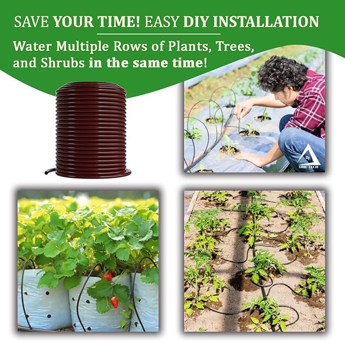 1/4 Drip Irrigation Tubing, 100 Feet, Flexible PVC Plastic Drip Irrigation Hose for Gardening, Misting, Hydroponics and DIY Landscape Garden Projects, Blank Distribution Tubing (100ft, Brown)