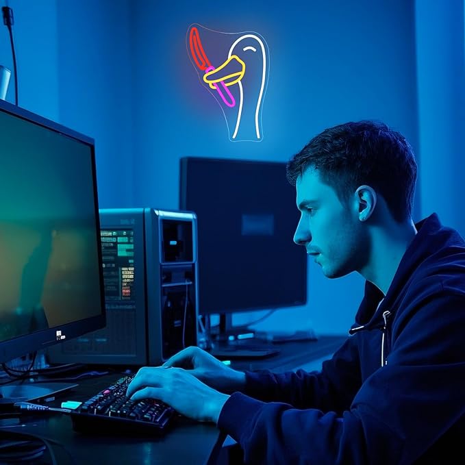 Silly Goose Neon Sign Dimmable Goose Knife Neon Signs for Wall Decor LED USB Powered Anime Neon Light Sign for Bedroom Room Club Restaurant Party Decoration Birthday Gifts