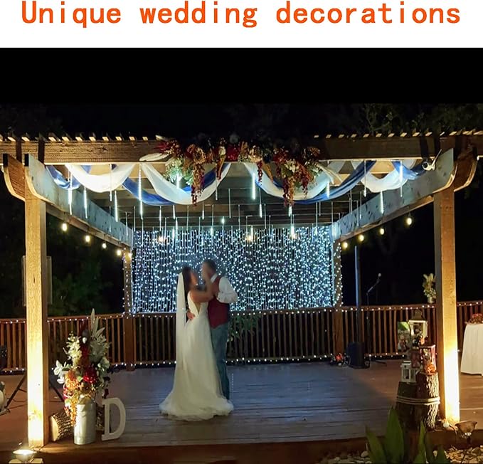 Outdoor Meteor Shower Lights - 16 Inch 8 Tube Snow Falling Icicle Cascading Lights for Xmas, Wedding Party, UL Plug, White