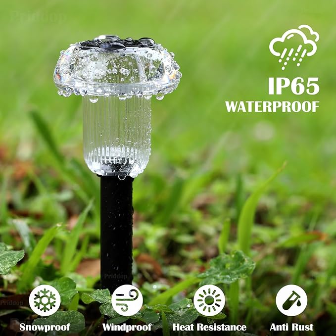 Solar Lights Outdoor Pathway Lights 12 Pack LED Waterproof Color Changing Mushroom Shape for Garden Driveway Walkway Landscape Path Lawn Yard Decor