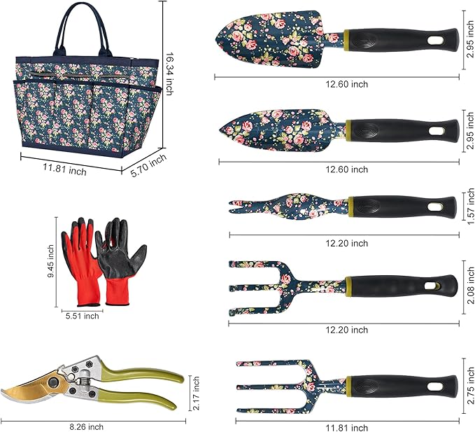 Garden Tool Set, 25Pcs Heavy Duty Floral Garden Tools, Aluminum Rust-Proof Gardening Kit with Garden Shovel, Trowel, Pruner, Gloves, Ideal Gardening Gift