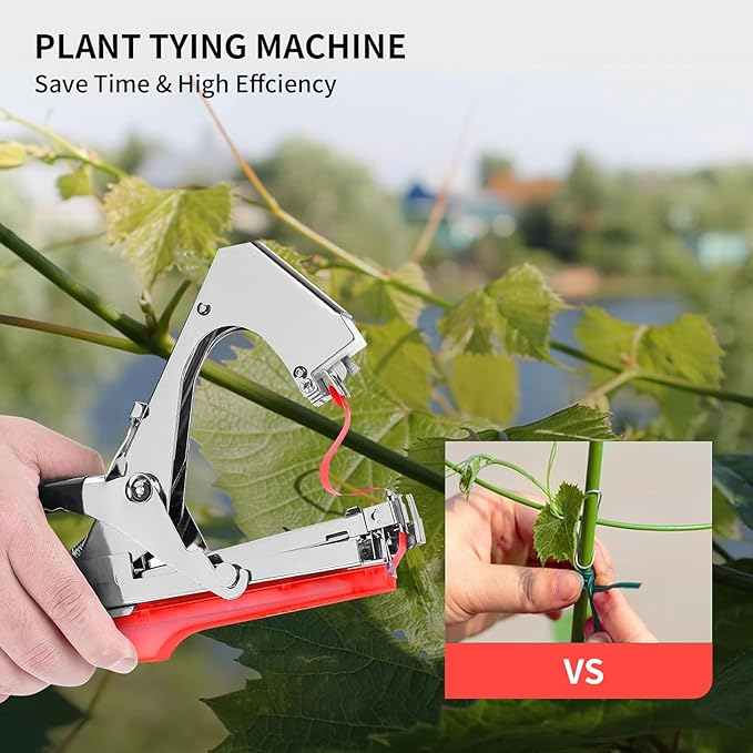Plant Tying Machine, Plant Tapener, Tape Gun, Garden Tape Tool with 16 Rolls of Tapes and 1 Box of Staple for Grapes, Raspberries, Tomatoes, Vining Vegetables, Flower Planting (Red)