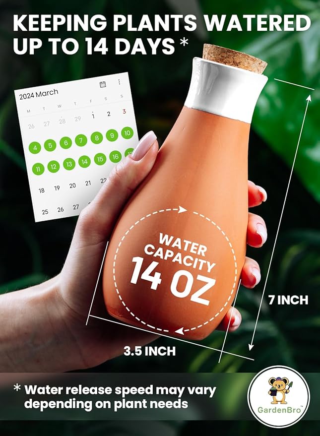 4 Pcs Ollas Terracotta Watering Pots Large- 14 Oz Self Watering Planter Insert Olla Watering System for 1-Week Easy to Refill - Clay Plant Watering Globes for Outdoor & Indoor Plants [4, White]