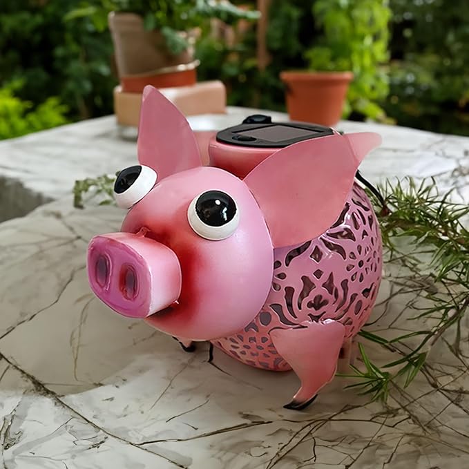 Teaeeno Pig Solar Light Lantern Garden Decor,Metal Animal Decor Outdoor,Garden Yard Lawn Backyard Ornament Decor,Home, Lawn, Patio, Resin Animal Ornament, Women/Gardening Gifts