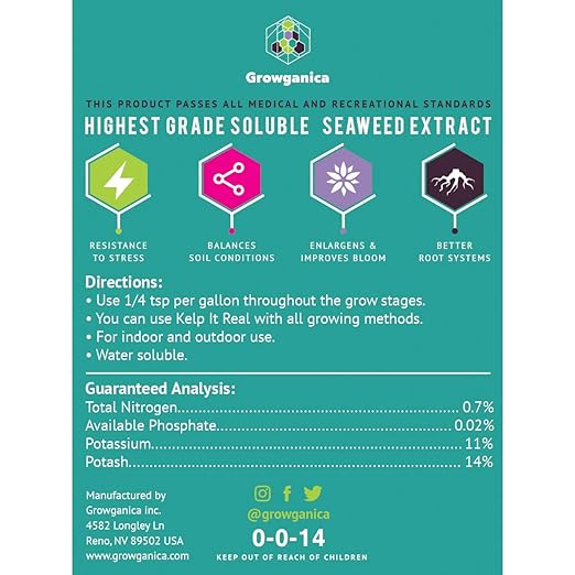 Kelp it Real, High Grade Soluble Seaweed Extract 0-0-14 Certified Vegan Garden Fertilizer (1lb)