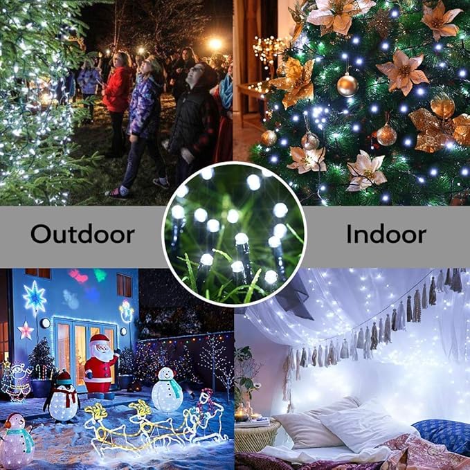 Toodour Solar Christmas Lights, 121ft 350 LED 8 Modes Solar String Lights, Waterproof Solar Outdoor Christmas Lights for Garden, Patio, Holiday, Party, Balcony, Christmas Decorations (White)