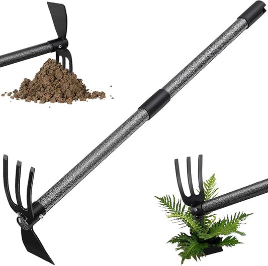 Weeding Tool, Hoe Cultivator 2 in 1 Garden Tools - 31" Heavy Duty Weeder Hand Tiller Weeding Rake for Flower Beds Yard Lawn Gardening Digging Planting