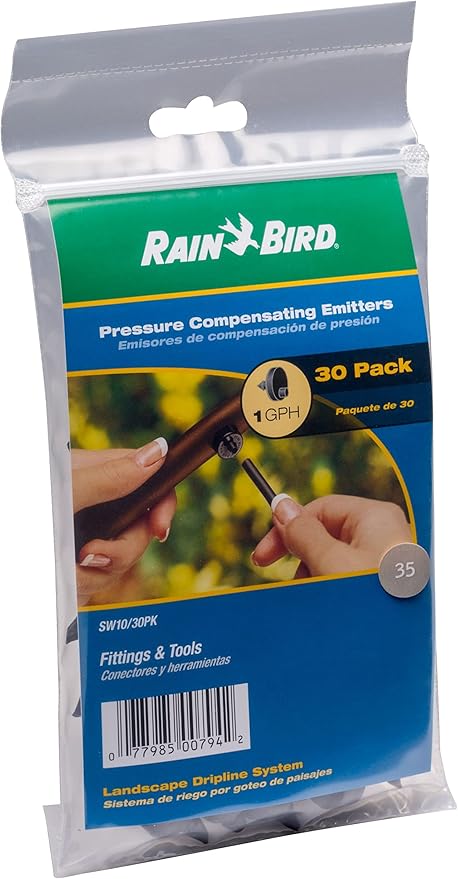 Rain Bird SW10-30PS Drip Irrigation Spot Watering Dripper/Emitter, 1 Gallon Per Hour, 30-Pack
