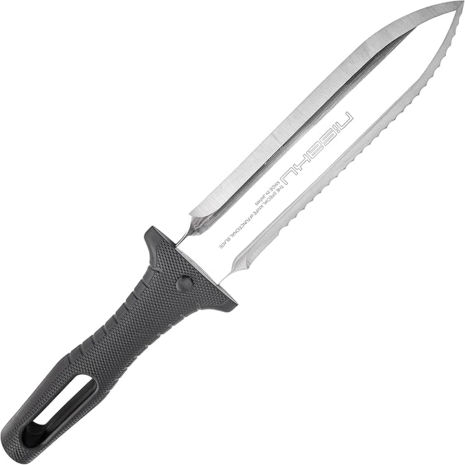 NJP800 Yamagatana Hori Weeding & Digging Knife, Japanese Stainless Steel 7.25-Inch Blade, 5.5-Inch Ergonomic Black Plastic Handle