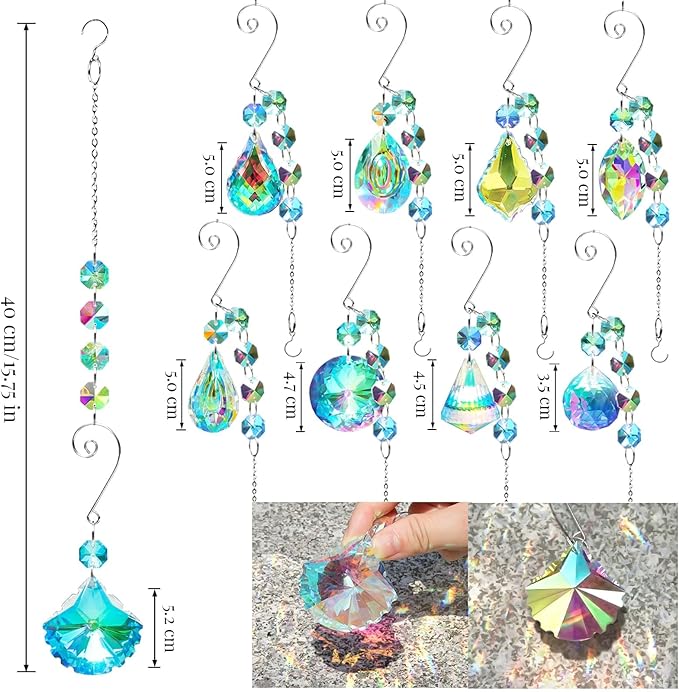 9 Pieces Sun Catchers Indoor Window Suncatcher Crystals Prisms with Chain Pendant Colorful Hanging Ornaments for Windows Chandelier Office Home Garden Decor