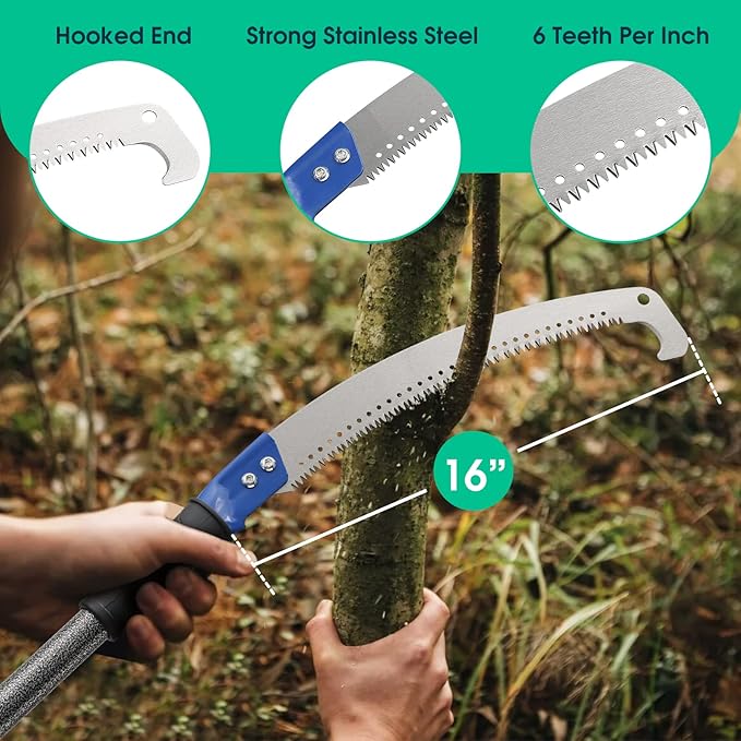 Manual Pole Saw for Tree Trimming, 10FT Pole Saw with Adjustable Rods for Trimming Tree Branches, Long Pole Pruning Pole Saw Hand Saw Cutter Pruner for Yard Garden Patio