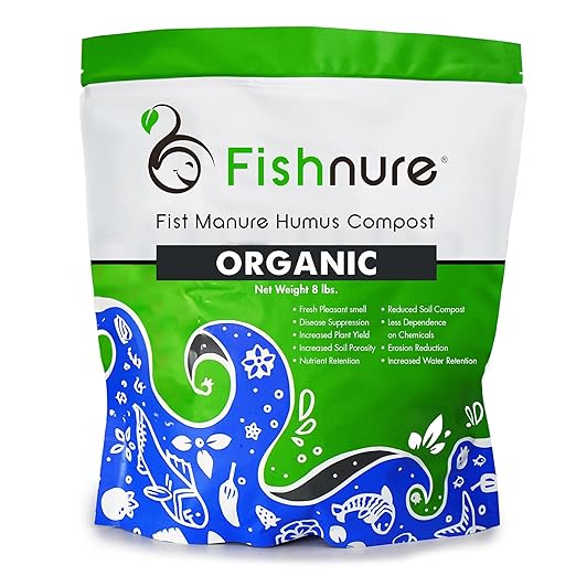 Fishnure - Humus Fish Compost Fertilizer for Indoor Plants, Outdoor Houseplant Fertilizer Supports Natural Production of Plant Food for Houseplants, Gardening Essentials, Gardener Gifts, 8 lbs