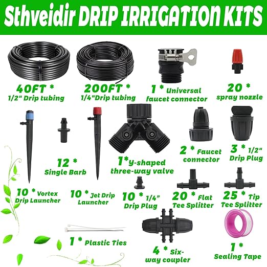 Drip Irrigation System Kit, 240 Ft Automatic Garden Watering Plant System Kit, Greenhouse Irrigation Kit, Patio Sprinkler System for Outdoor Raised Bed Plants with 1/2in,1/4in Hose