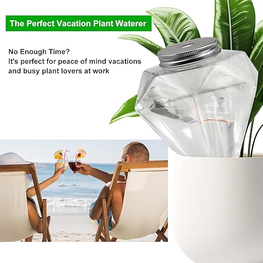 Watering Globes XL - 2 Pcs Diamond Plastic Shape Plant Watering Globes Self Watering Planter Insert 17oz Large for Indoor＆Outdoor Plants Watering Bulbs