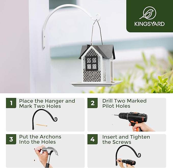 Kingsyard 2-Pack Wall Plant Hanger Outdoor - Heavy Duty Metal Hanging Bracket Hooks for Hanging Plant, Bird Feeders, Lanterns, Wind Chimes Outdoor & Indoor, 14-Inch/White