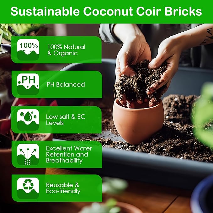 J6&H6 6 Pack Natural Organic Coco Coir Bricks for Plants,Coconut Soil with Low EC Value and PH,Easy to Expand Coconut Coir Bricks Potting Soil,Suitable for Garden Planting Flowers and Vegetables