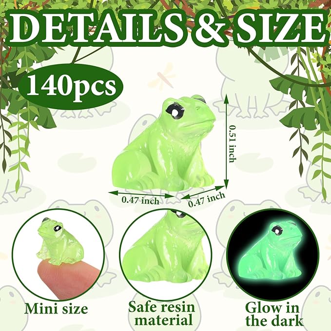 Shappy 140 Pcs Resin Mini Frogs Miniature Figurines Animals Glow in The Dark Tiny Frogs for Garden Landscape Micro DIY Ornament Accessories Home Decor