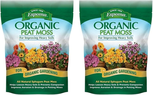 Espoma Organic Peat Moss; All-Natural Horticultural Grade Sphagnum Peat Moss Approved for Organic Gardening. Helps Improve Aeration & Moisture Retention. Promotes Root Growth – Pack of Two