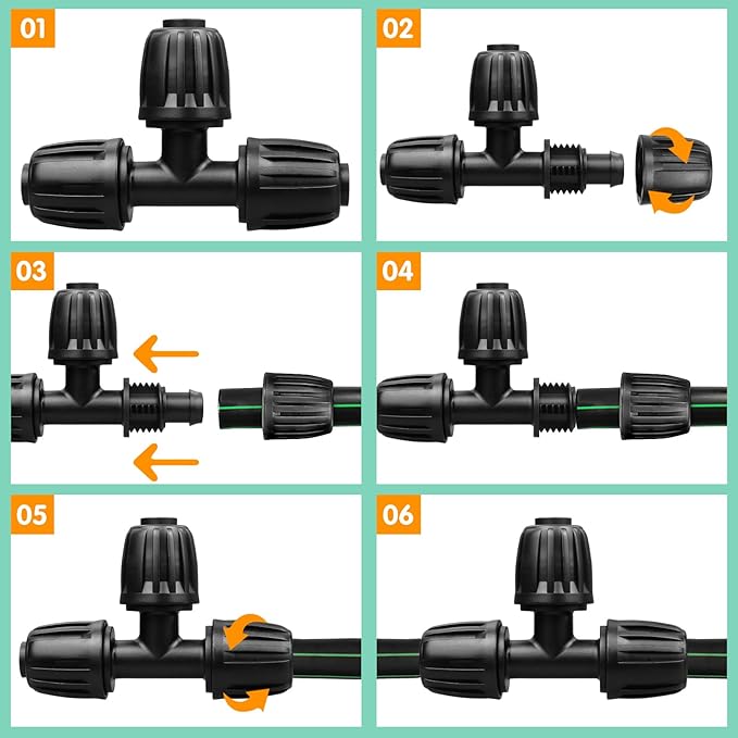 Drip Irrigation Fittings for 1/2 Inch Tubing (0.60"-0.63" OD), 10 Pieces Barbed Tee Drip Parts Locked Tee Connectors, 3 Way Drip Line Nuts Connectors for 1/2" Drip Irrigation Hose (13mm ID)