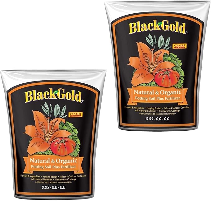 SunGro SUGRBG2 Black Gold Natural & Organic Potting Soil Bag plus Fertilizer, 2 Cubic Feet (2 Pack)