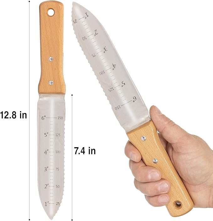 Grampa's Garden Knife - Versatile 7" Hori Hori Garden Knife With Straight & Serrated Steel Blade. Heavy-Duty Garden Hand Tool For Weeding, Digging or Planting. Includes Protective Sheath.