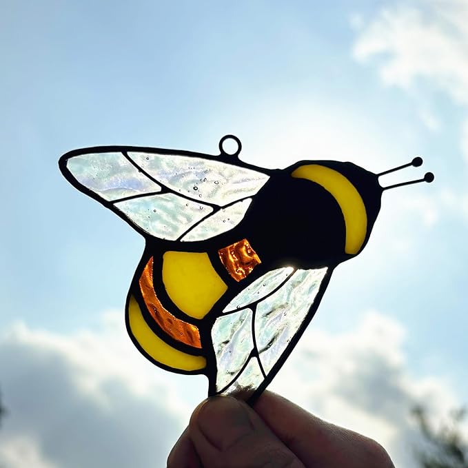 2 Packs Sunflower Gifts for Mom Grandma, Honey Bee Sunflower Stained Glass Window Hanging, Sun Flower Suncatcher for Window, Bee Themed Gifts for bee Lovers