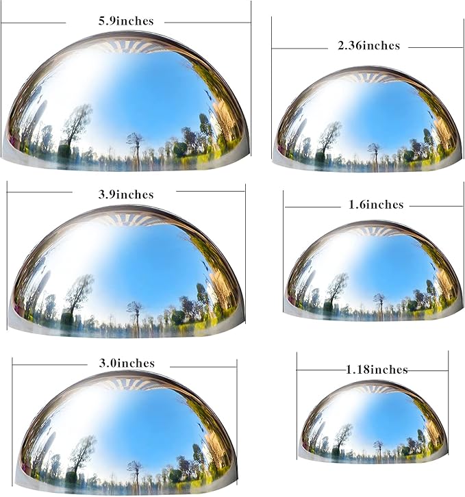 Nerien Gazing Ball, Stainless Steel Garden Mirror Globe, Polished Ornament Sphere, Hollow Floating Reflective Hemisphere, for Home Outdoor Pond Housewarming Swimming Pool Decoration, Sliver, 6Pcs Mix