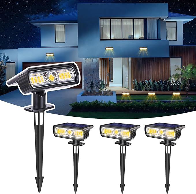 Toodour Solar Spot Light Outdoor, 4 Pack Solar Lights Outdoor with 2 Modes, Waterproof Solar Powered Flood Lights Landscape Lighting for Yard Garden Home Pathway Walkway Outdoor Decor - Warm White