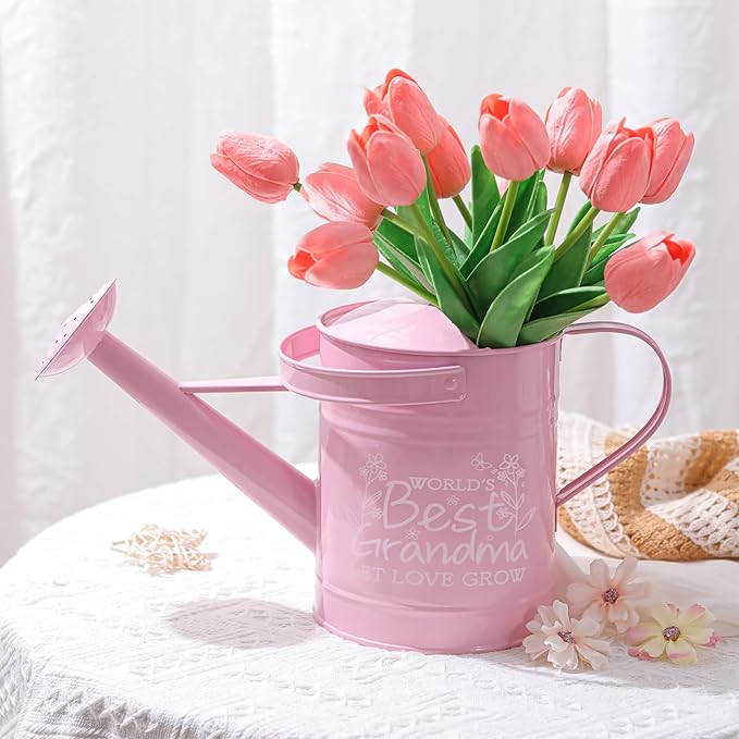 Gifts for Grandma, Gardening Gifts for Women,Grandma Gifts from Grandkids, Best Gifts for Grandma, Nana,Mimi,Gigi, Oma, Metal Watering Can for Indoor Plants,1/2 Gallon,Pink ﻿