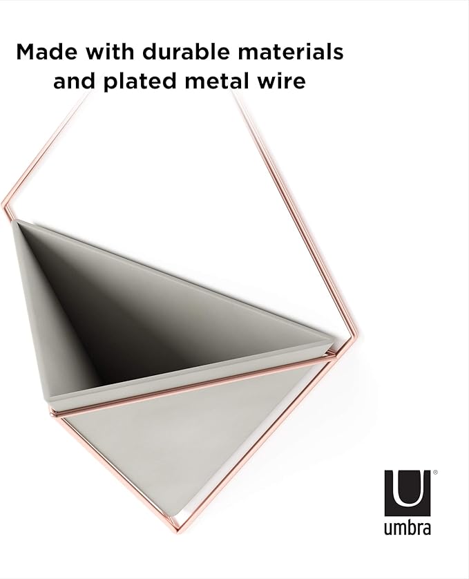 Umbra Trigg Hanging Planter Vase & Geometric Wall Decor Containers-for Succulents, Air, Mini Cactus, Faux Plants and More, Large, Concrete/Copper (Pack of 4)