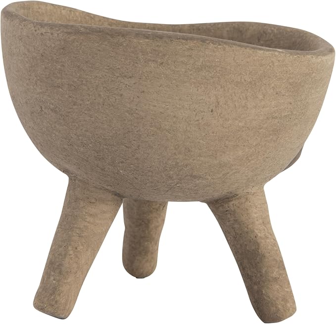 Creative Co-Op Boho Terracotta Footed Planter, Distressed Cream