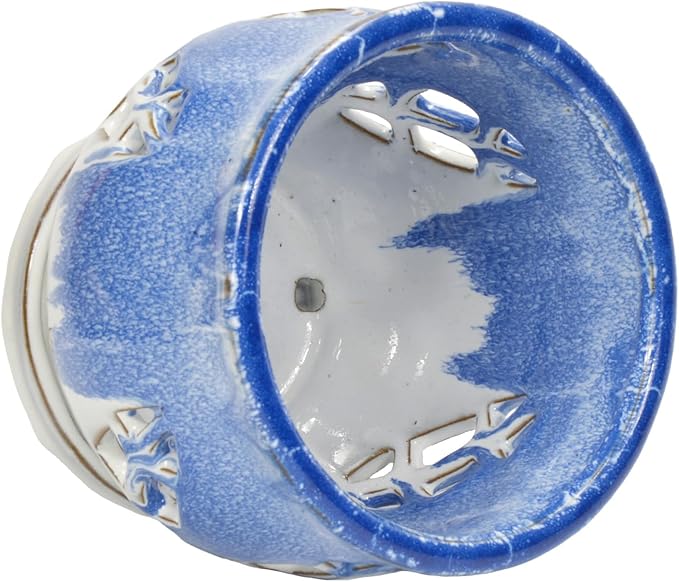 W&W Orchid Pot with Holes and Saucer for Repotting and Better Grow, Blue and White, 6.5 Inches