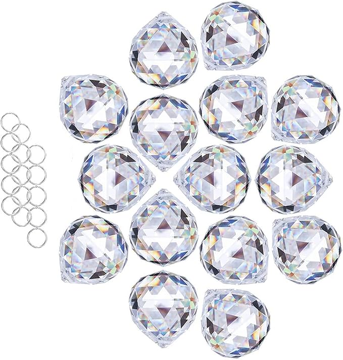 Crystalsuncatcher Clear Crystal Ball Prism Suncatcher Rainbow Maker Hanging Crystals Prisms for Windows, for Feng Shui, for Gift(30mm/1.18" 15pack)