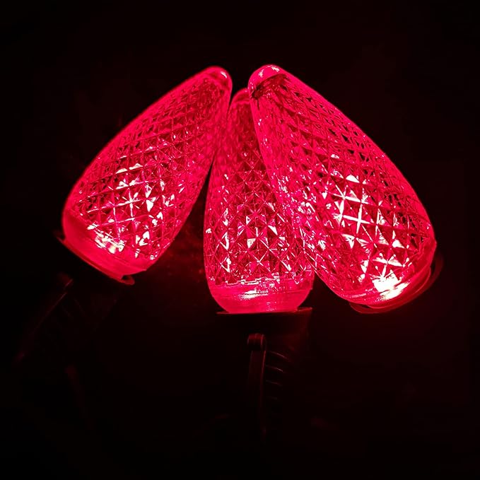 Vibrant Red LED Bulbs - Pack of 25 Dimmable UL Listed IP65 C9 Replacement Bulbs for Outdoor Christmas Decorations