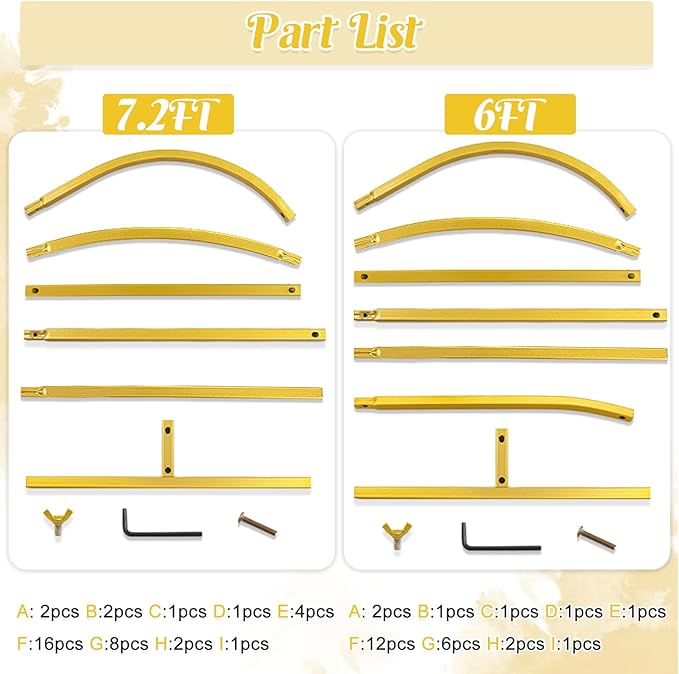 Gold Metal Arch Backdrop Stand 2 Set 7.2FT, 6FT Wedding Arch Stand Arched Door Frame for Birthday Party Baby Shower Ceremony Indoor Outdoor Celebration Decor (7.2FT, 6FT)