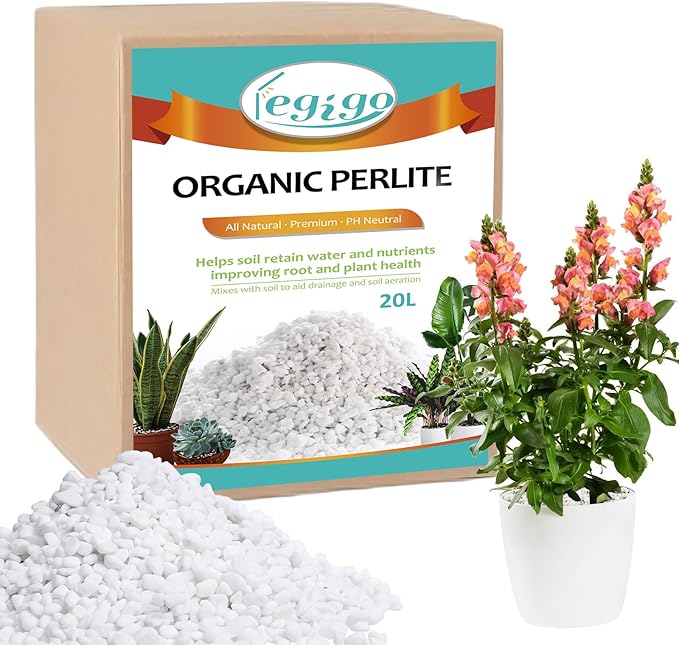 Legigo 20 Quarts Organic Horticultural Perlite for Plants Indoor- Natural Horticultural Soil Additive Conditioner Mix for Improves Drainage, Ventilation and Root Growth