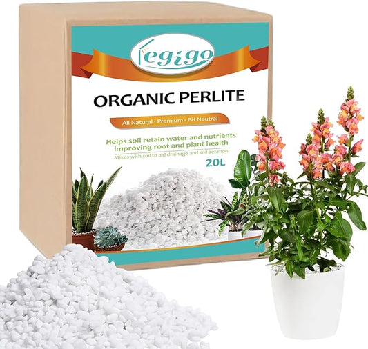 Legigo 20 Quarts Organic Horticultural Perlite for Plants Indoor- Natural Horticultural Soil Additive Conditioner Mix for Improves Drainage, Ventilation and Root Growth