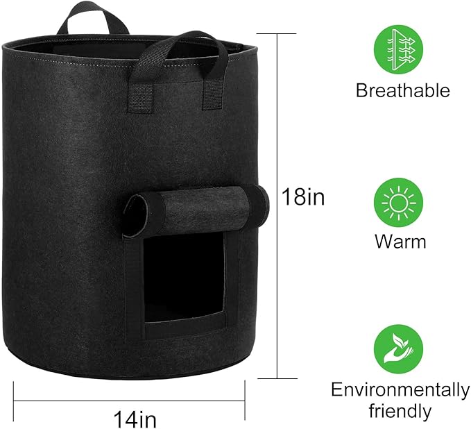 6-Pack 10 Gallon Potato Grow Bags with Flap Window, Heavy Duty Aeration Fabric Pots with Handles for Garden and Planting(Black)