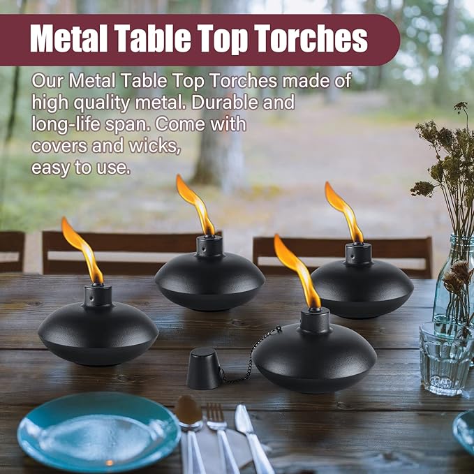 ZSZMFH 6 Pack Metal Table Top Torches,18 oz Citronella Torches for Outside， Refillable Citronella Flame Light Torch with Wicks and Covers, Landscape Lanterns Torches for Party, Garden Decor，DIY