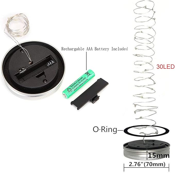 Solar Mason Jar Lights, 12 Pack 30 LED Waterproof Lid Light with Hangers (No Jar), Fairy Firefly Outdoor String Lights for Regular Mason Jar, Patio, Yard, Garden, Wedding Decoration (4 Colors)