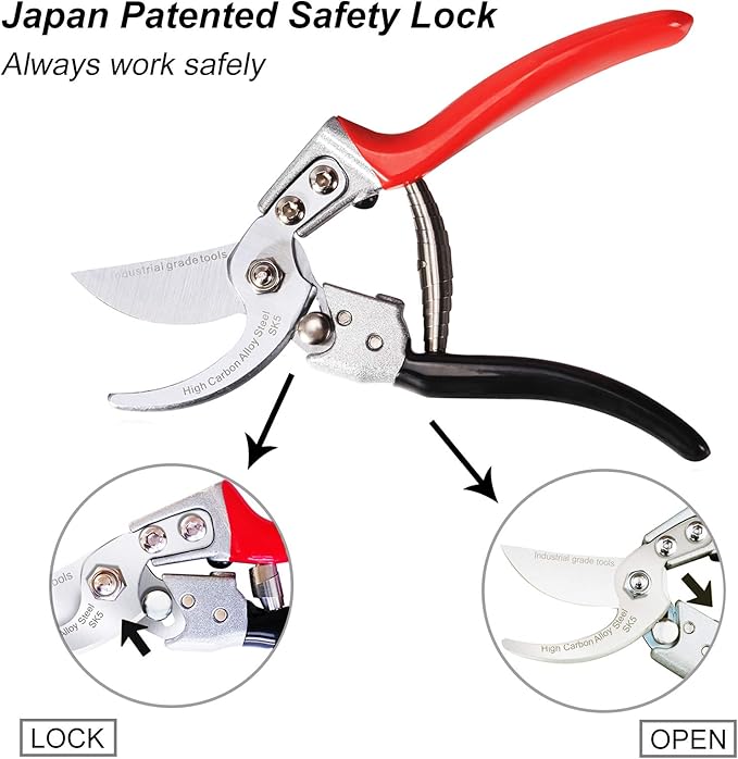 Pruning Shears [Made in Japan] Professional 8 Inch Premium Plant Garden Scissors Secateurs with Ergonomic Handle, Gardening Gifts Bypass Hand Pruners Branch Gardening Clippers for Plants