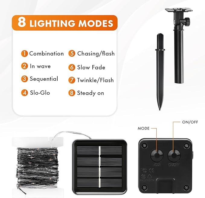 Twinkle Star 4 Pack Outdoor Solar String Lights, Total 160FT 480 LED Solar Powered Christmas Decorative Fairy Lights with 8 Modes, Waterproof Light for Xmas Patio Yard Wedding Party, Orange