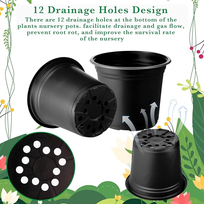 Hushee 1500 Pcs 6 Inch Plastic Plants Nursery Pots Seed Starting Pots Seedling Plant Pots with Drainage Holes Plastic Planters Planting Pots Indoor Outdoor for Flower Transplanting (Black)