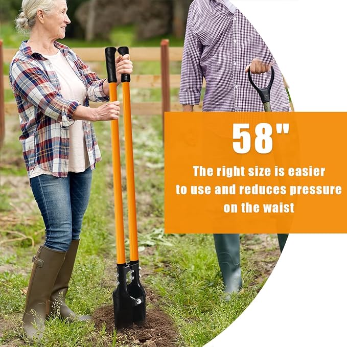 Post Hole Digger Tool, Heavy Duty Post Hole Digger with Fiberglass Handle, 58 Inches