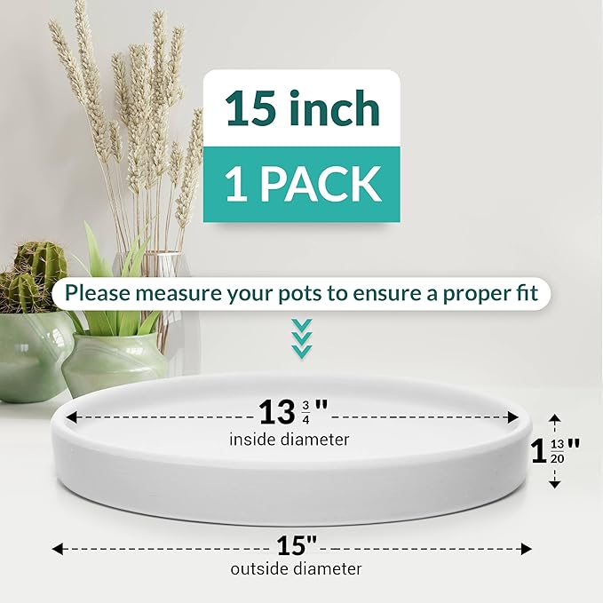 Willowy Matte White Ceramic Pot Saucer - Drainage Tray for 12, 13, 14, 15 Inch Planters + More Sizes