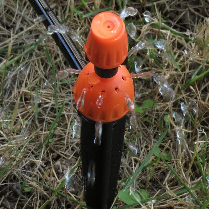 Kalolary 1/4 Inch Drip Irrigation Emitters, 20PCS Micro Spray Irrigation Drippers for 4/7mm Tube Adjustable Water Flow Sprinklers Garden Irrigation Sprayer for Potted Plants Watering System (Orange)